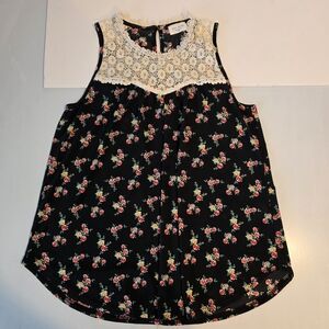 ivy jane Black Floral Tank with Cream Lace Yoke
